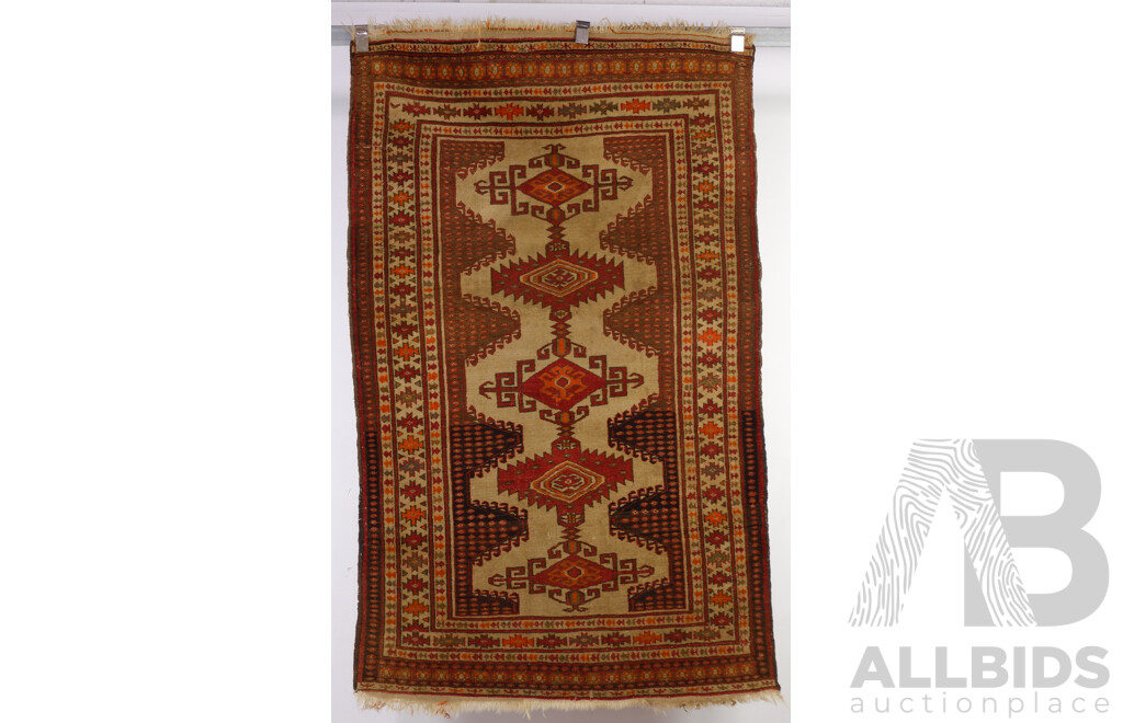 Vintage Hand Knotted Persian Village Wool Rug with Interesting Abrash