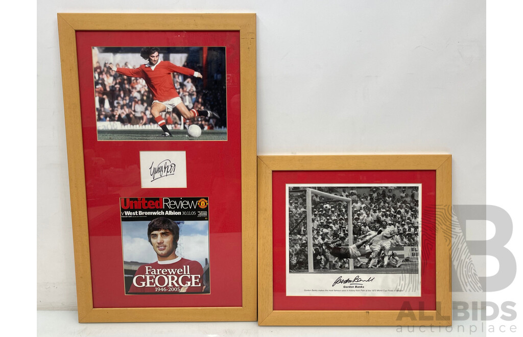 English Football Memorabilia - George Best and Gordon Banks Framed Items