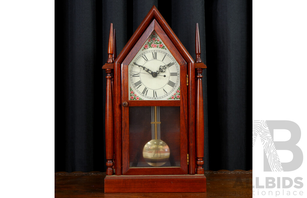 Timber Cased Mantle Clock with Steeple Top