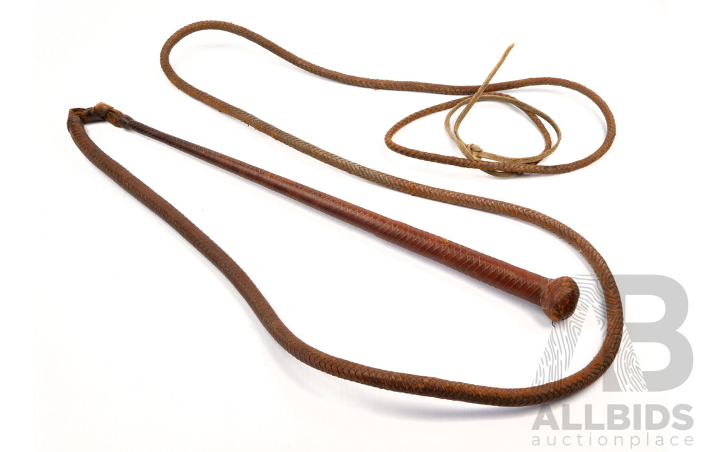 Vintage Plaited Leather Stock Whip