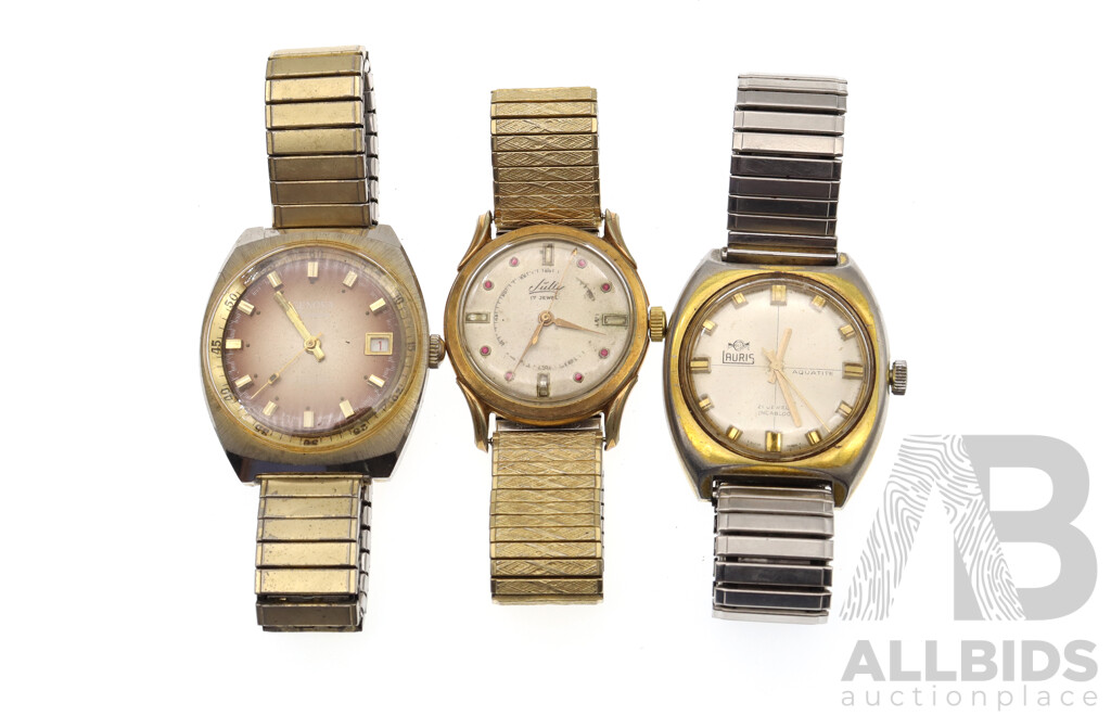 Collection of (3) Vintage Gold Tone Watches - Genova, Lauris and Sully Brands