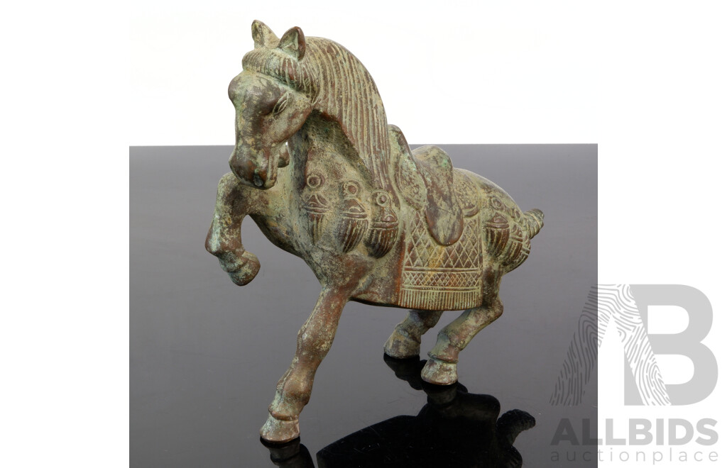 Chinese Patinated Bronze Horse Figure in Ancient Style