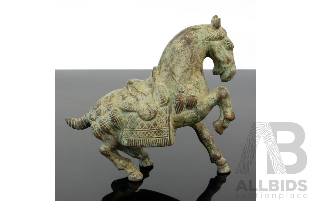 Chinese Patinated Bronze Horse Figure in Ancient Style