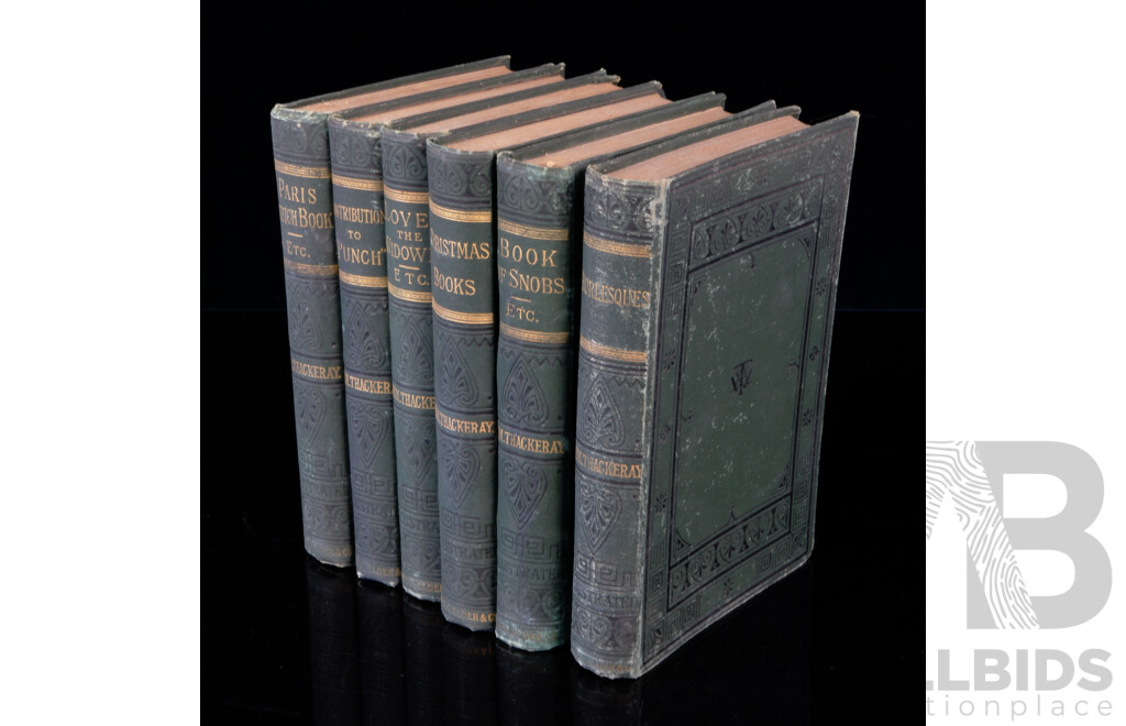 Six Volumes, The Works of William Makepeace Thackeray, Smith, Elder & Co, London, 1877, Hardcovers