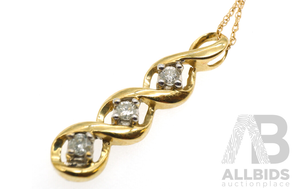 10ct Diamond Set Drop Twist Pendant, TDW 0.15ct, on 10ct Fine Fancy Link Chain, 50cm, 1.54 Grams