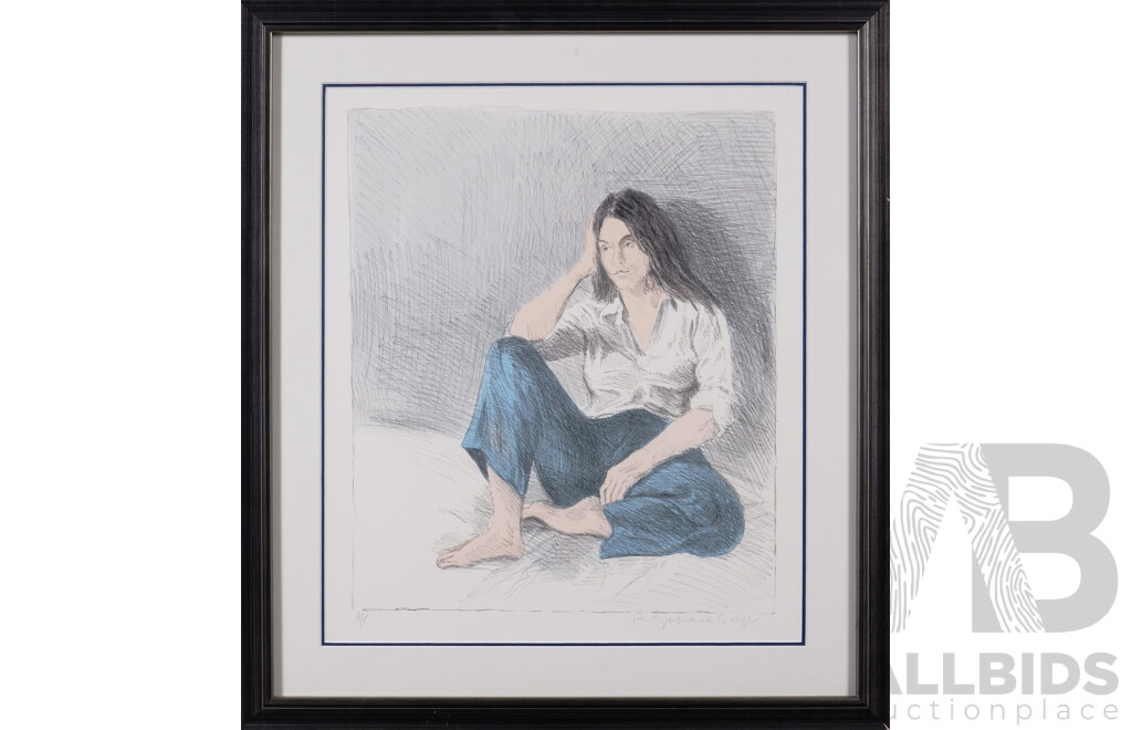 Raphael Soyer, (20th Century, Russian-Born American, 1899-1987), Barefoot, Signed Artist's Proof, Coloured Pencil and Charcoal, 62 6x 55 cm (frame)