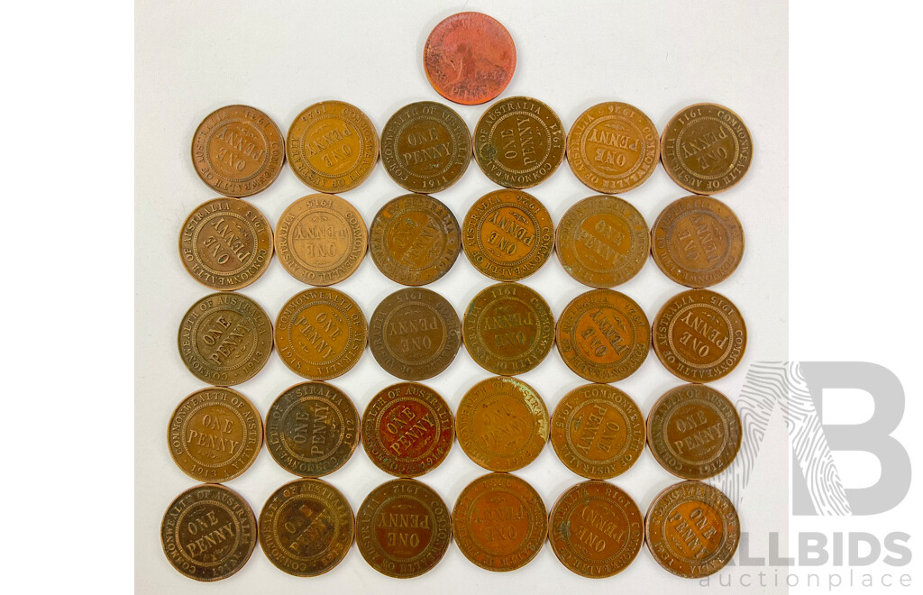 Australian KGV Pennies, Examples From 1911-1931 with 1937 Coin Album Filler