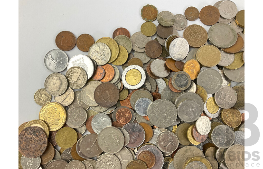 Collection of International Coins Including Germany, France, USA, Chile, Italy, Fiji, United Kingdom, Malaysia and More - Approximately Three Kilograms