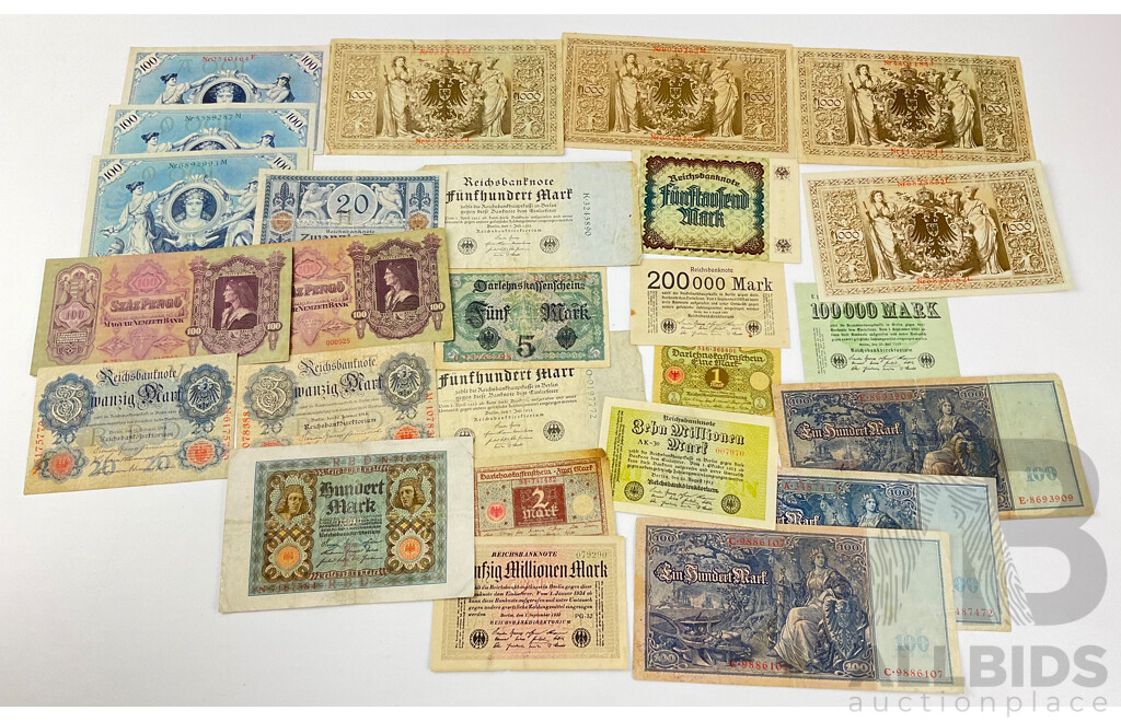 Collection of Antique German and Hungarian Paper Bank Notes