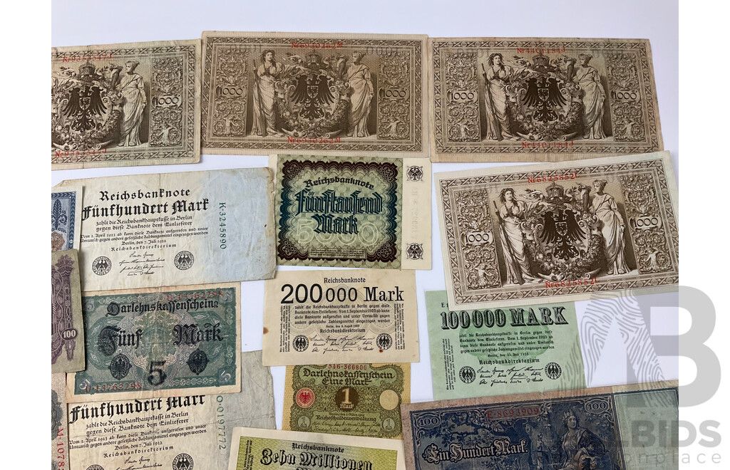 Collection of Antique German and Hungarian Paper Bank Notes