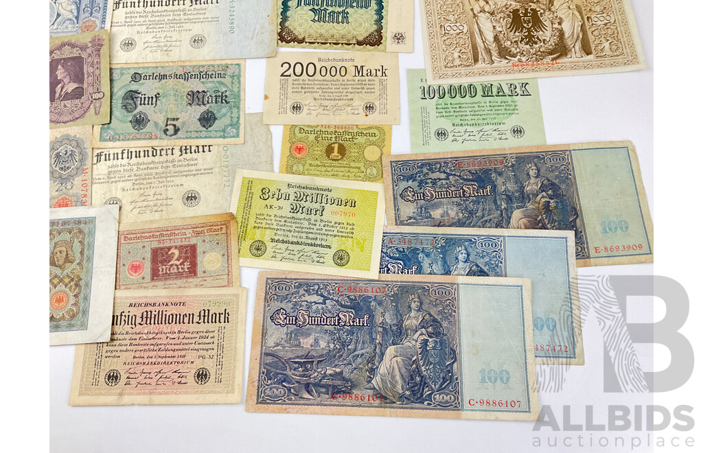 Collection of Antique German and Hungarian Paper Bank Notes