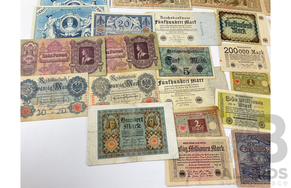 Collection of Antique German and Hungarian Paper Bank Notes