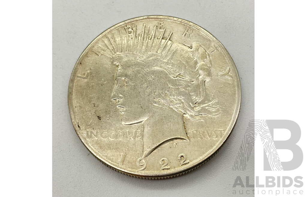 USA 1922 Silver Peace Dollar, San Francisco Mint .900