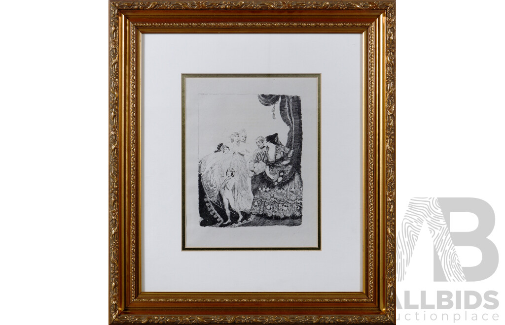 Norman Lindsay, (Early 20th-Mid Century, Australian, 1879-1969), Love's Prisoner, Hand Photogravure Printed on Barcham's Green Handmade Paper with Original Scalloped Right Hand Edge, Limited Edition, Signed in Plate, 19 x 15 cm (image Only)