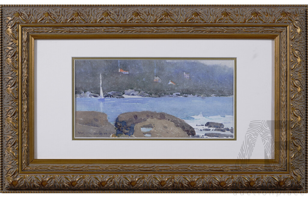 William Montague Whitney, (Late 19th- Early 20th Century, Australian, 1880-1948), Middle Harbour, Sydney, Watercolour, 13.5 x 28 cm (image)