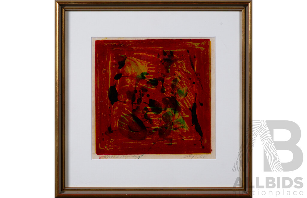 John H. Taylor, (20th Century, Australian, 1921-2012), Abstract Monotype, Oil on Card, 40 x 40 cm (frame)