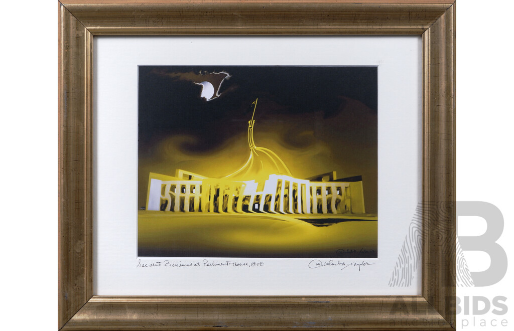 Michael A.Taylor, (Contemporary, Australian), Secret Business at Parliament House, Print of Original, 34 x 41 cm (frame)