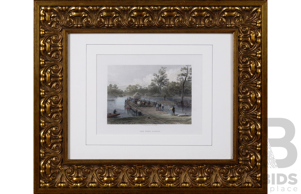 James Charles Armytage, (19th Century, British, c1802-1897), The Punt, Echuca, Hand Coloured Print [From a Photograph], 40.5 x 48 cm (frame)