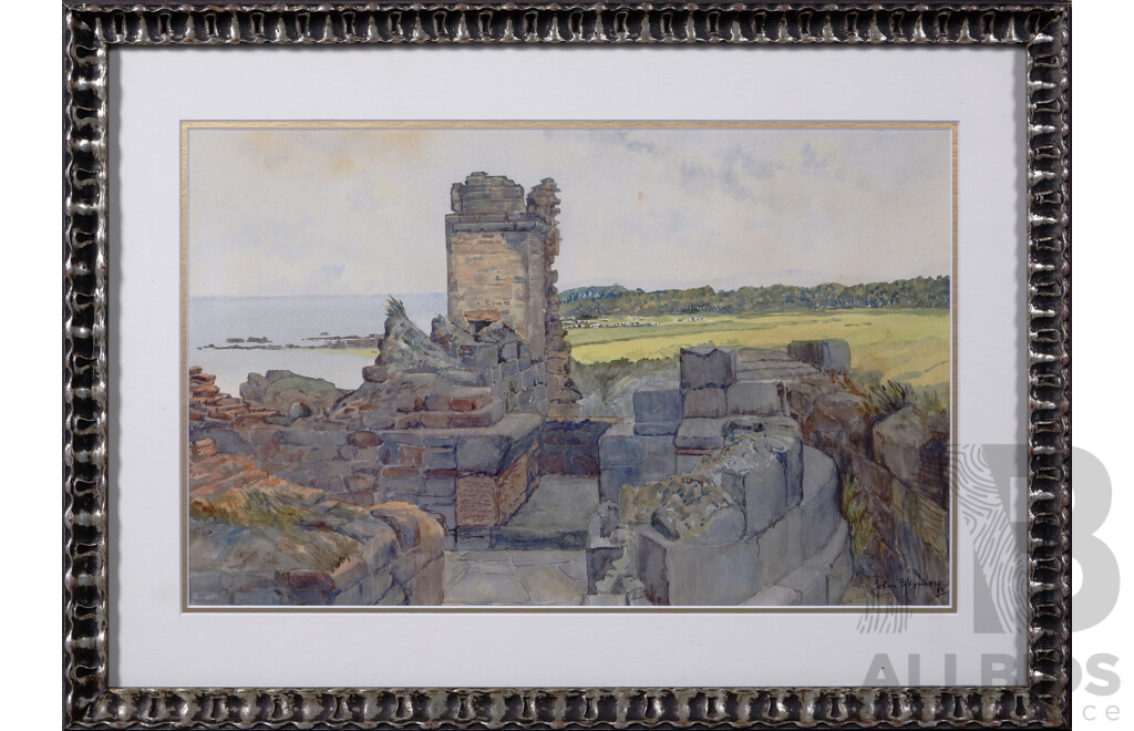 John Flexmore, (20th Century, Australian, 1911-2004), Tantalon Castle, Scotland, Watercolour, 50 x 69 cm (frame)