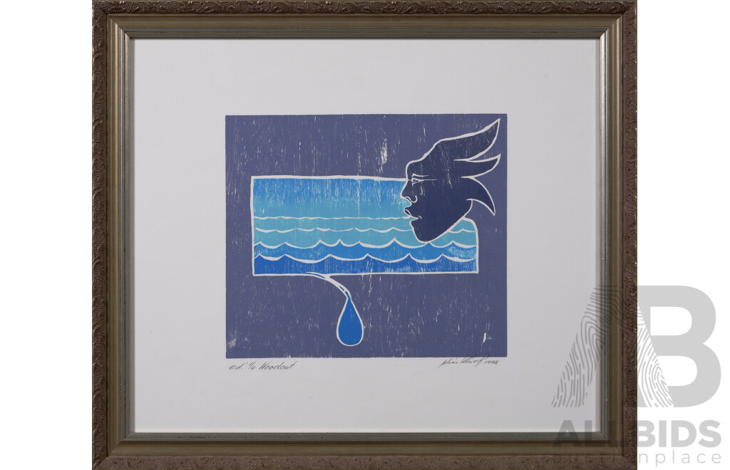 Alois Ulrich, (20th Century, Swiss, 1944-2017), Drinking Water From the Sea, Woodcut, Edition 1 of 4, 49 x 56 cm (frame)