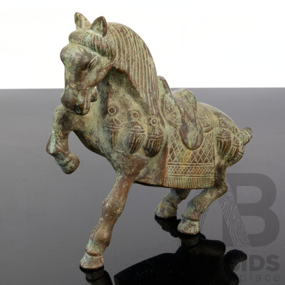 Chinese Patinated Bronze Horse Figure in Ancient Style