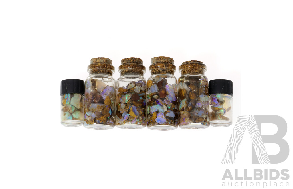 Australian Lightning Ridge Opals, Natural Stones in (6) Vials with Spectacular Colour