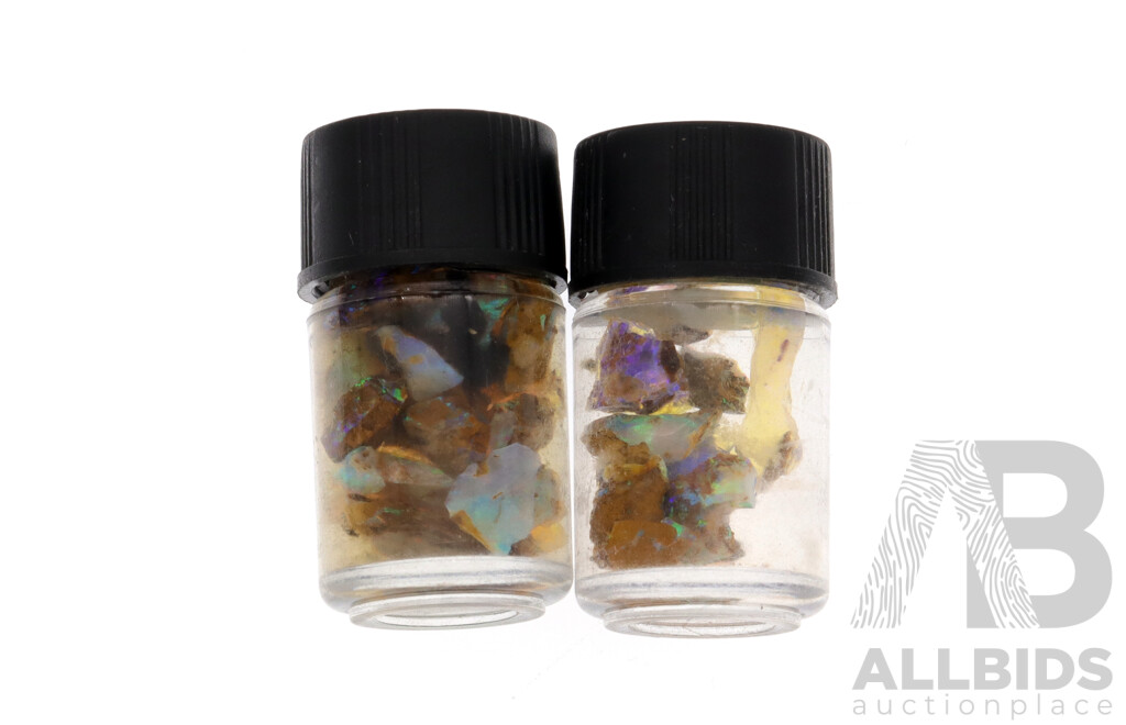 Australian Lightning Ridge Opals, Natural Stones in (6) Vials with Spectacular Colour