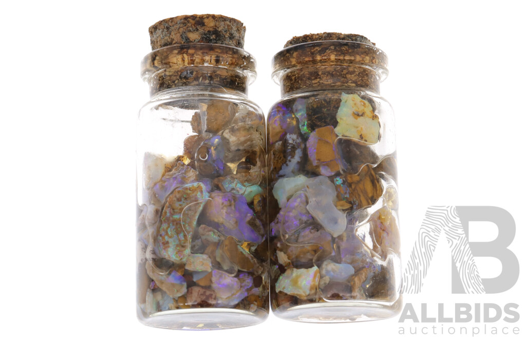 Australian Lightning Ridge Opals, Natural Stones in (6) Vials with Spectacular Colour