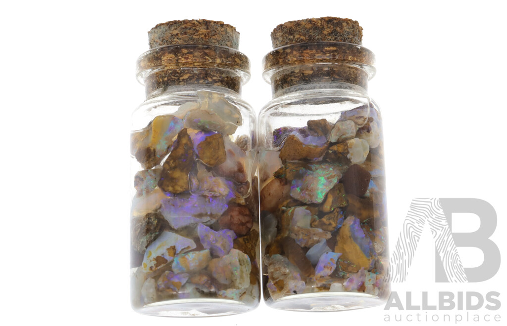 Australian Lightning Ridge Opals, Natural Stones in (6) Vials with Spectacular Colour