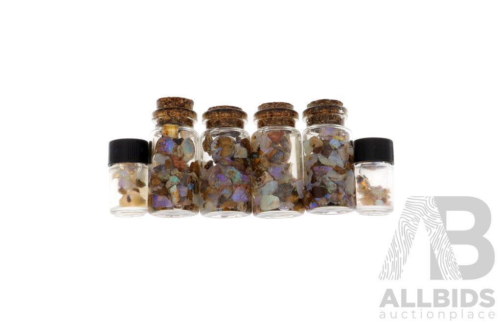 Australian Lightning Ridge Opals, Natural Stones in (6) Vials with Spectacular Colour