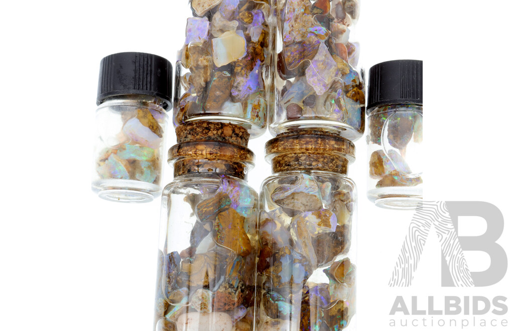 Australian Lightning Ridge Opals, Natural Stones in (6) Vials with Spectacular Colour