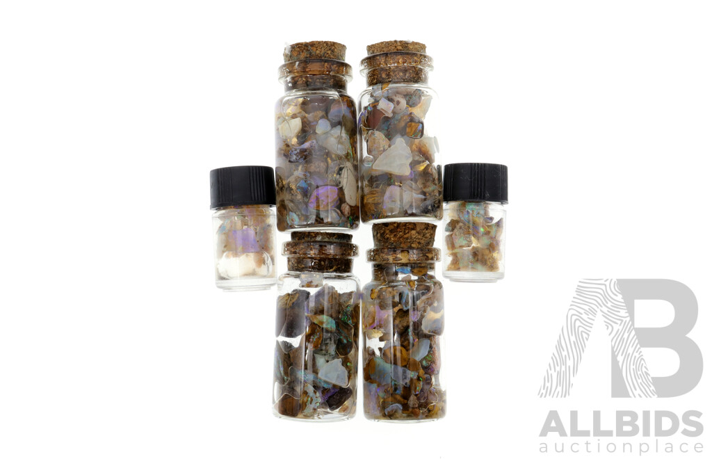 Australian Lightning Ridge Opals, Natural Stones in (6) Vials with Spectacular Colour