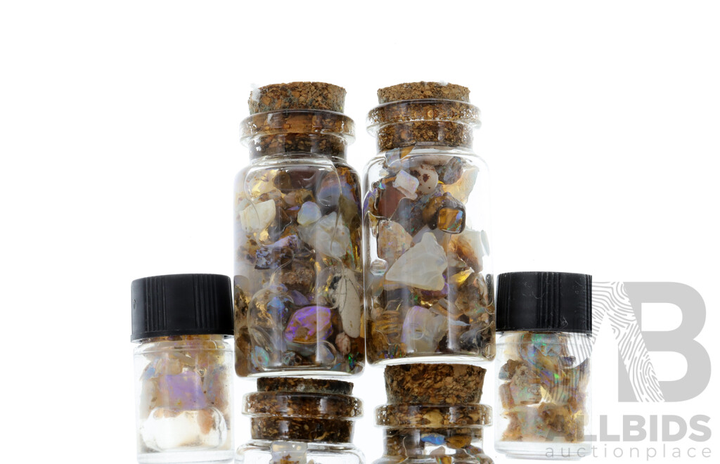 Australian Lightning Ridge Opals, Natural Stones in (6) Vials with Spectacular Colour