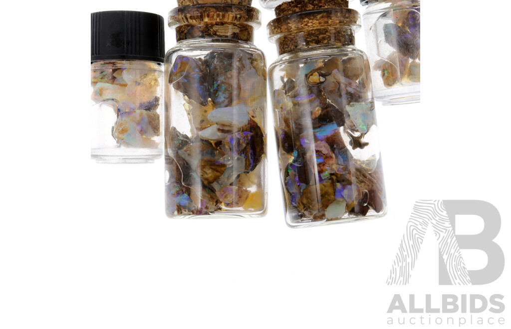 Australian Lightning Ridge Opals, Natural Stones in (6) Vials with Spectacular Colour