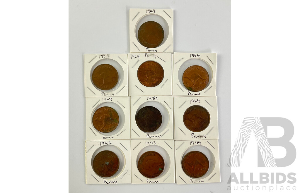 Collection of Australian Pennies, Examples From 1942-1964