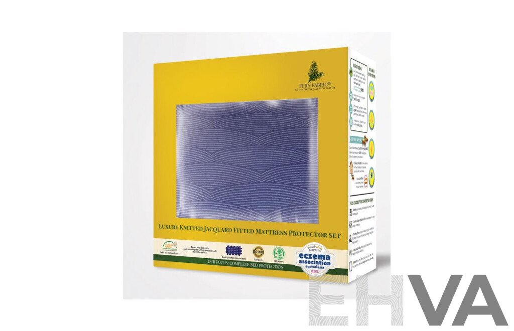 FERN FABRIC Fan Blue - Queen -Jacquard Mattress Protector - ORP$199.00