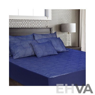 FERN FABRIC Fan Blue - Queen -Jacquard Mattress Protector - ORP$199.00