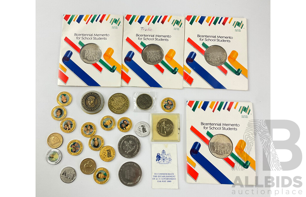 Collection of Australian Commemorative Coins and Medals Including Sydney 2000 Olympics Gold Medalists, 1988 Bicentennial Student Medallions and More