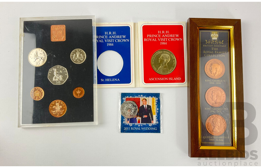 Commonwealth UNC Coins Including Framed UK Pennies, 1971 UK Set, 2011 Royal Wedding Medallion