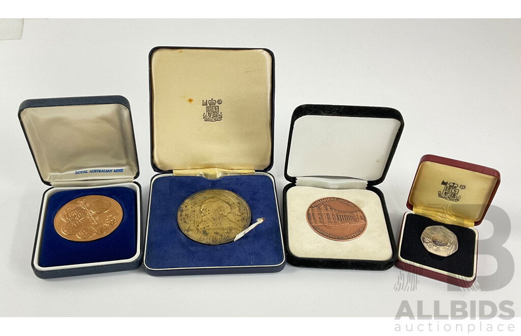 Commemorative Medallions Including RAM Bronze Decimal Medal, Victorian Parliament House, Royal Mint Charles Dickens Centenary, 1978 Royal Mint Fifty Pence