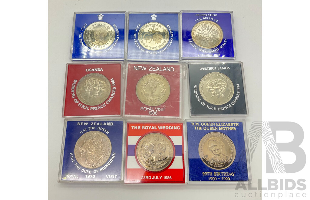 Collection of Commonwealth Commemorative Royal Coins Including Uganda, Western Samoa, New Zealand