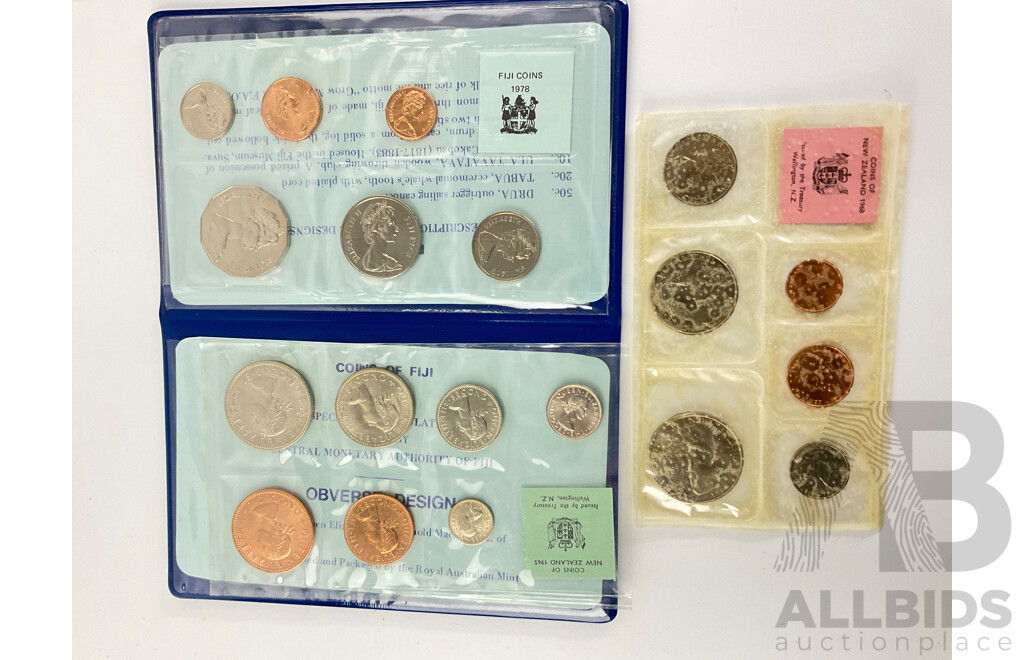 Collection of Commonwealth Coin Sets Including Australia 2011 Five Dollar Queens Visit, Fiji and New Zealand UNC Sets