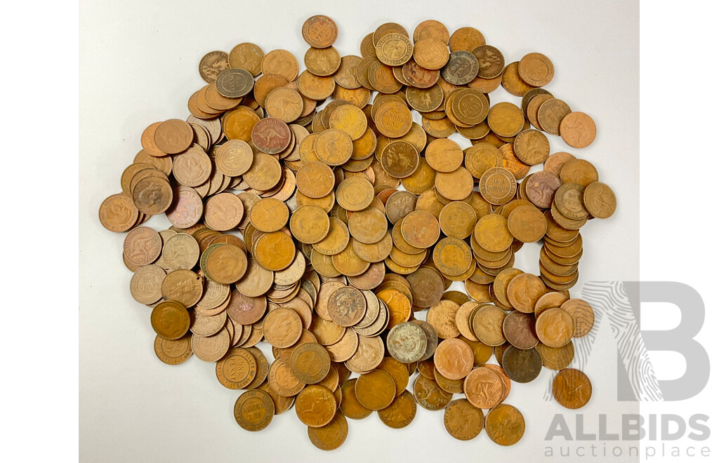 Collection of Australian KGV, KGVI and QE2 Pennies with Solid Timber Box - Approximately 3.25 Kilograms