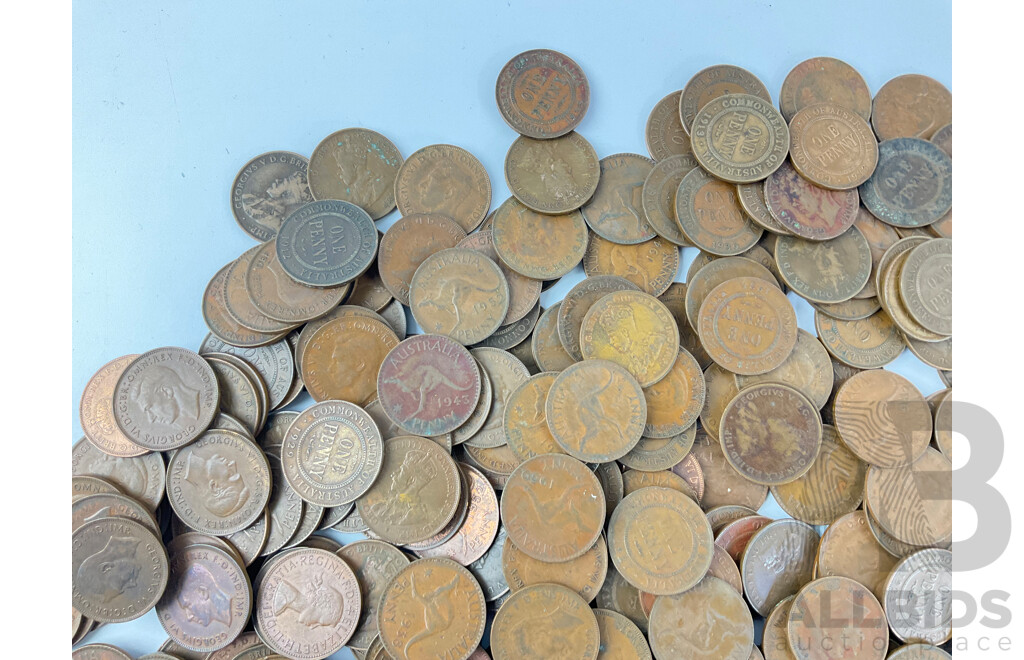 Collection of Australian KGV, KGVI and QE2 Pennies with Solid Timber Box - Approximately 3.25 Kilograms