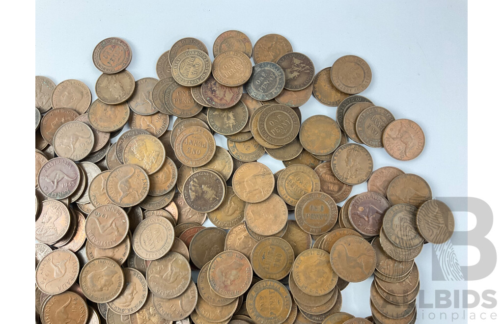 Collection of Australian KGV, KGVI and QE2 Pennies with Solid Timber Box - Approximately 3.25 Kilograms