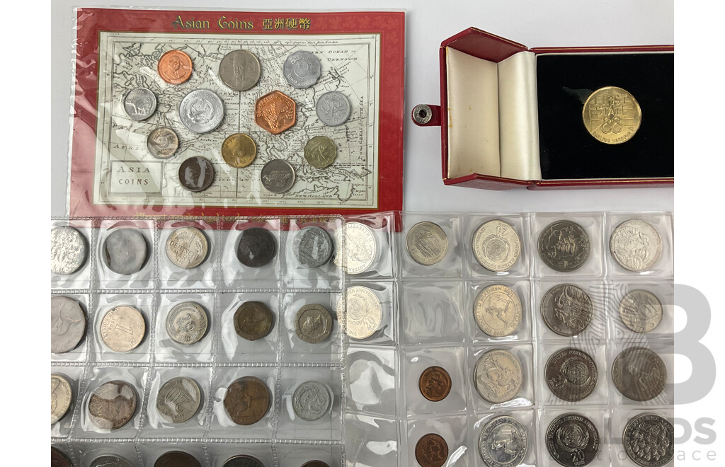 Collection of International Coins and Medallions Including Australian 1924-27 Theepence, Sixpence and Florins, Commemorative Twenty Cent Coins, Asia Coins Set, Nederlands Coin Set, 1969 Nickel Coinage and 1988 First State Medallions