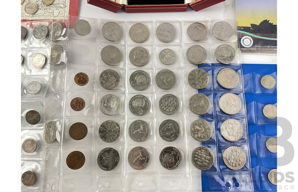 Collection of International Coins and Medallions Including Australian 1924-27 Theepence, Sixpence and Florins, Commemorative Twenty Cent Coins, Asia Coins Set, Nederlands Coin Set, 1969 Nickel Coinage and 1988 First State Medallions