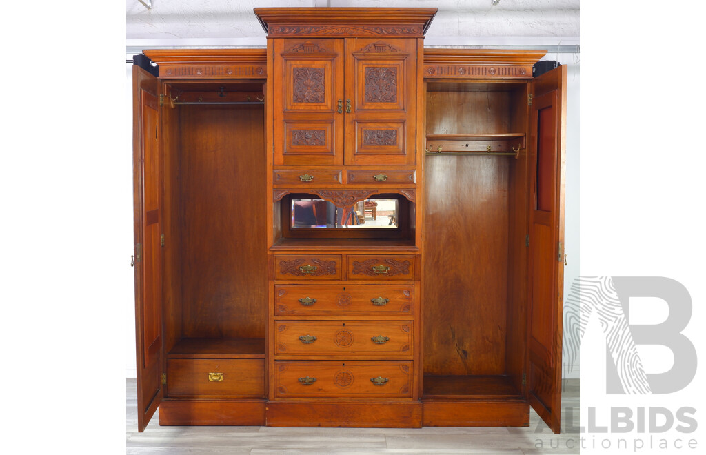 Victorian Mahogany Breakfront Wardrobe