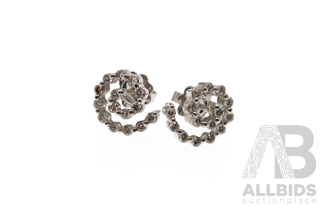 18ct Diamond Set Swirl Cluster Earrings, Designed & Manufactured in Europe, Est TDW 1.0ct, 4.52 Grams