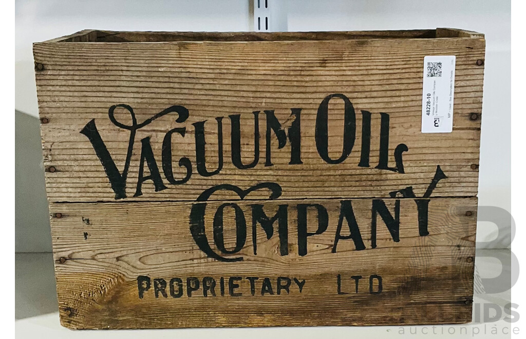 Vintage Vacuum Oils Company Wooden Crate